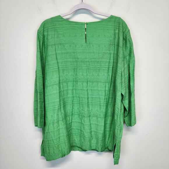 Alfred Dunner Tropic Zone Lace Trim Top Size 2X Green 3/4 Sleeve Flocked Mature - Picture 3 of 11